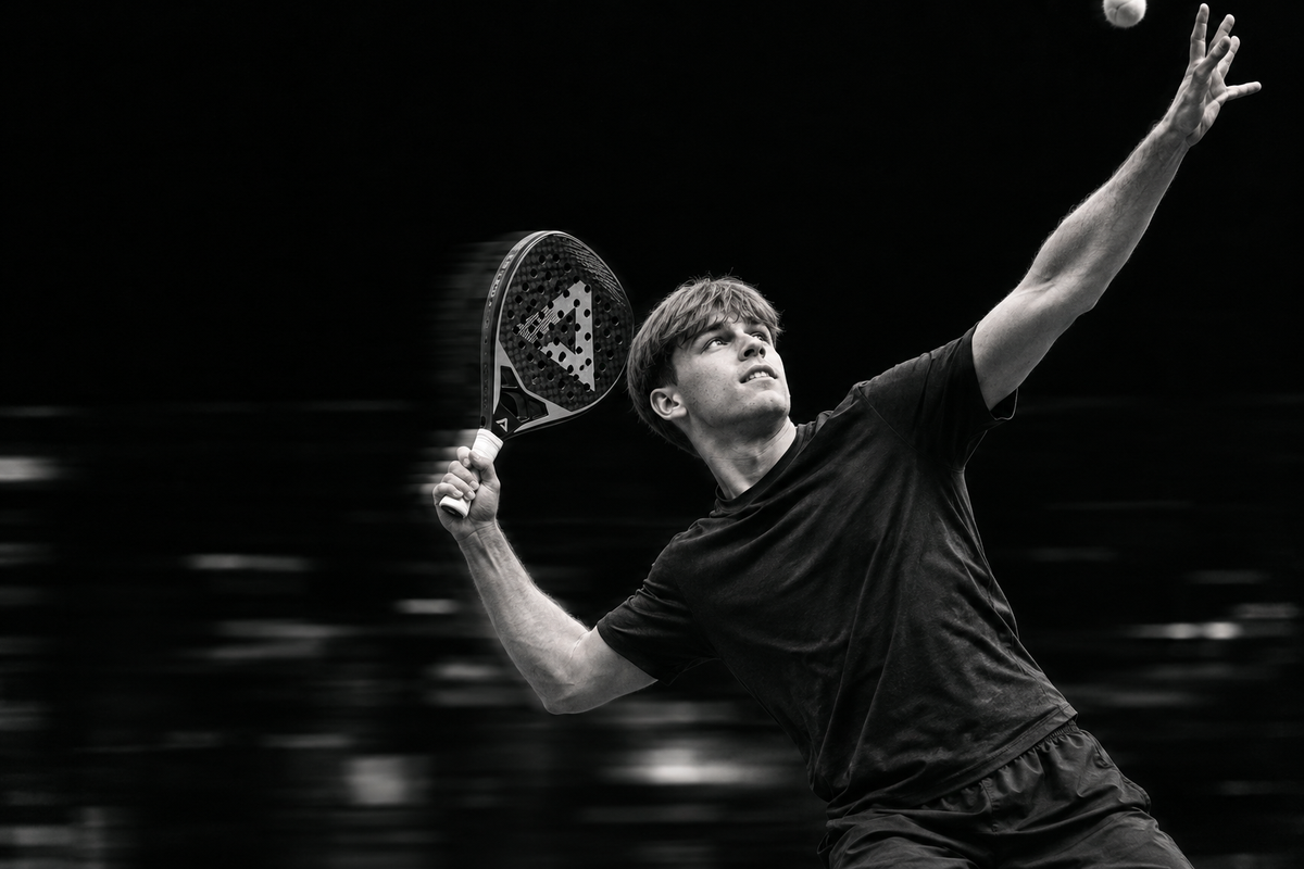 A player serving on a padel court